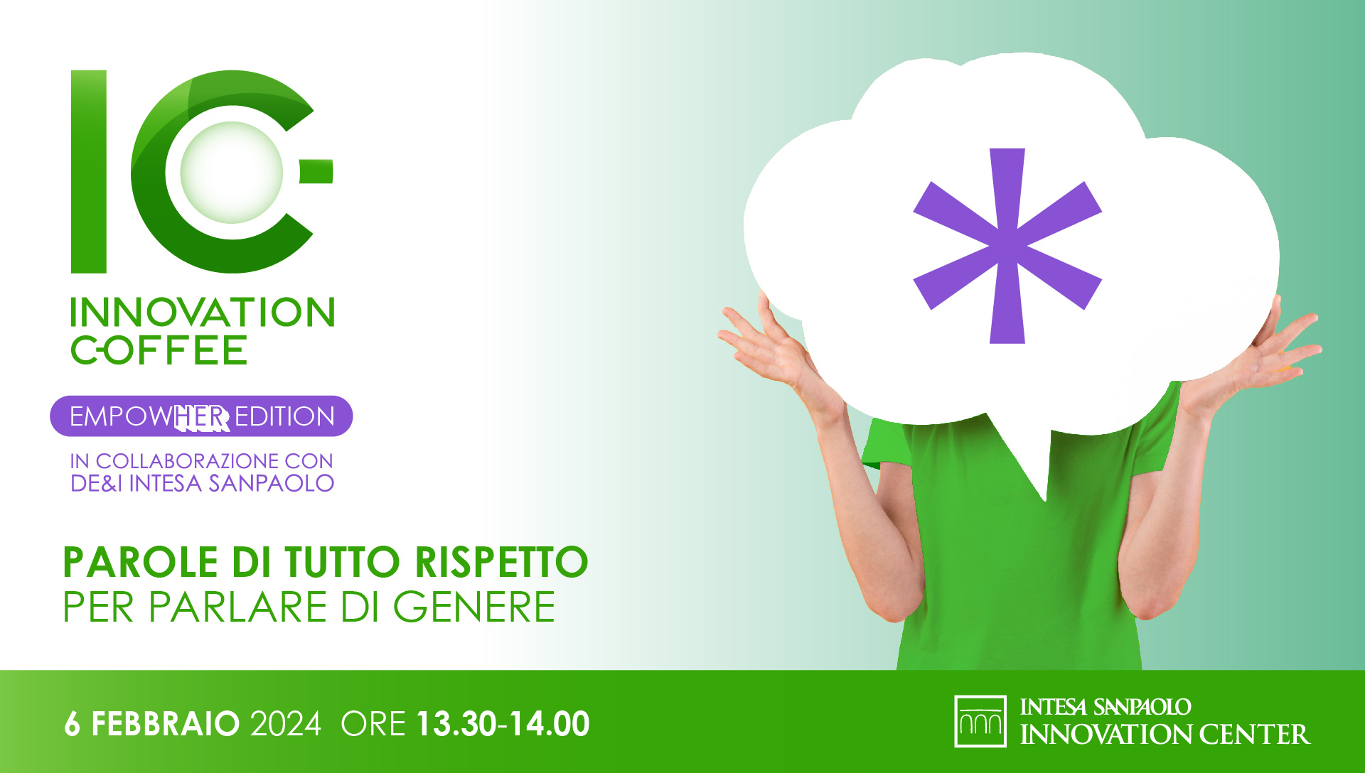 donna che mantiene un cartello a forma di fumetto con asterisco