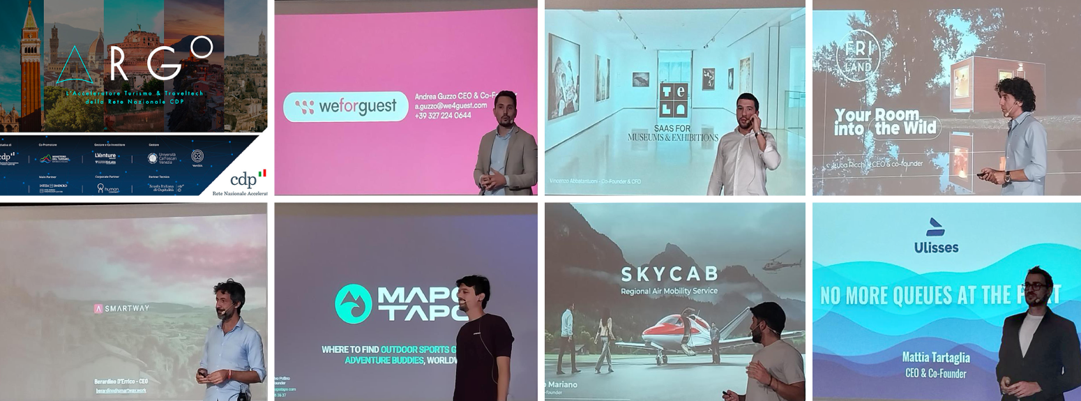 Collage di immagini degli speaker delle startup del demo day