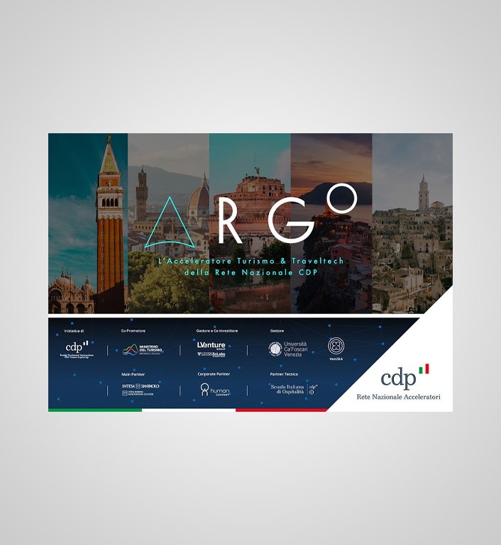 Key Visual Argo con immagini delle principali città italiane e logo dell'ecosistema