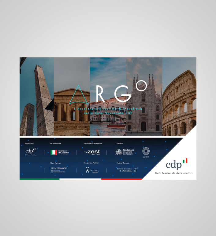 Key Visual Argo con immagini delle principali città italiane e logo dell'ecosistema