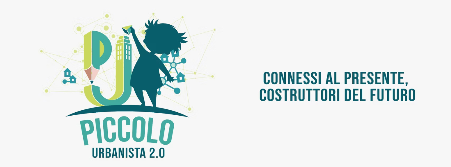 Logo piccolo urbanista, un bambino con accanto un palazzo e una matita