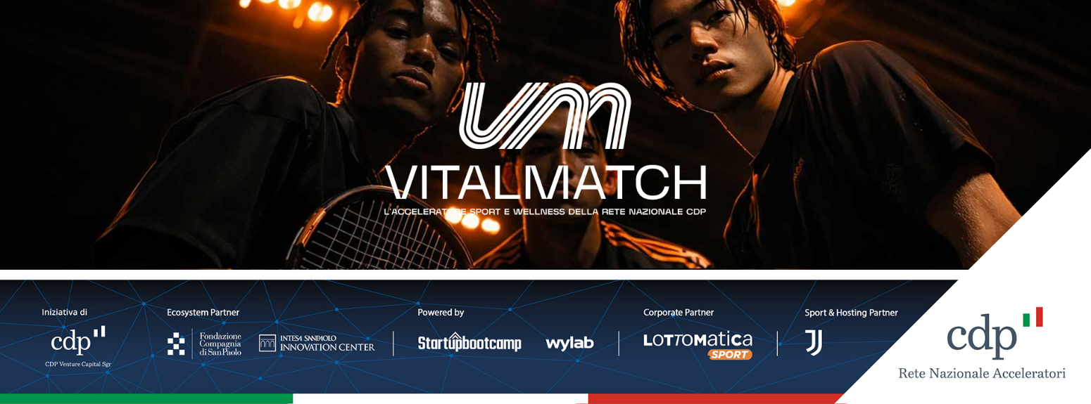 Logo vital match con dietro due altleti, con sponsor e partner