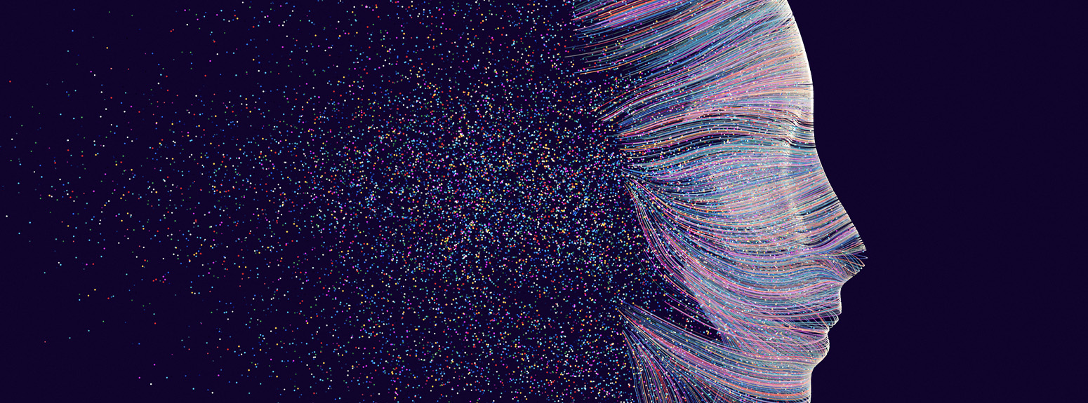 volto di flussi generato con ai dai colori viola