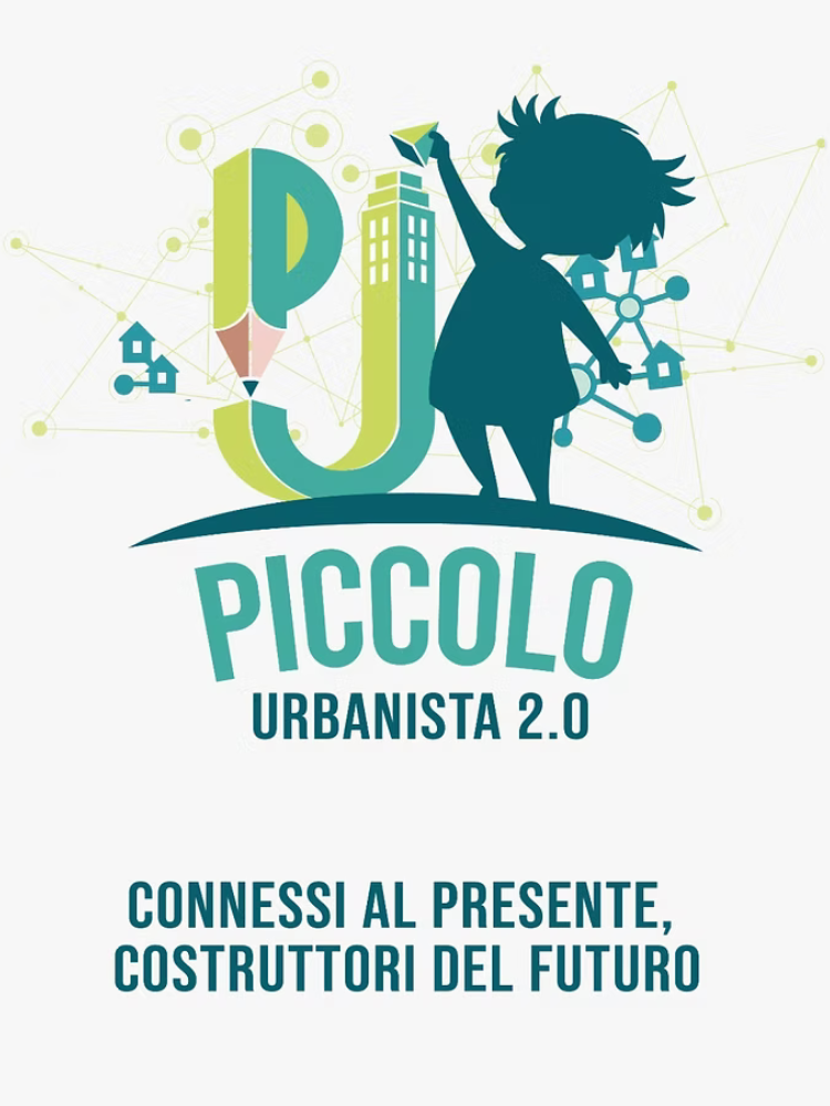 Logo piccolo urbanista, un bambino con accanto un palazzo e una matita