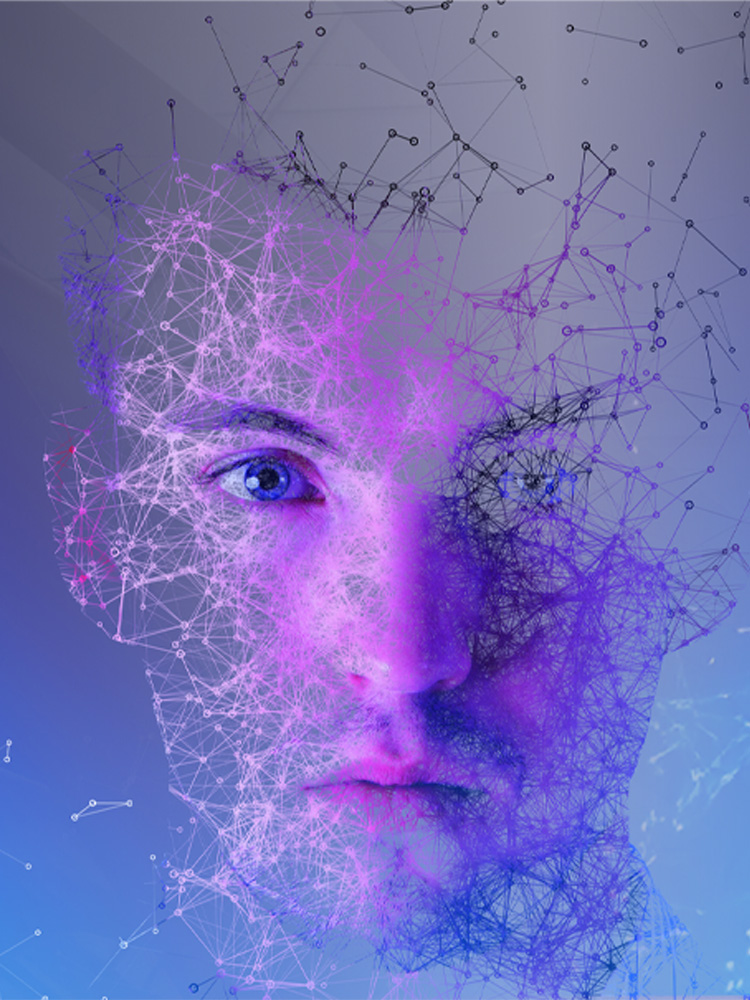 Persona su sfondo digitale