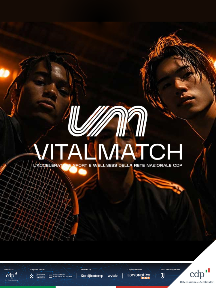 Logo vital match con dietro due altleti, con sponsor e partner